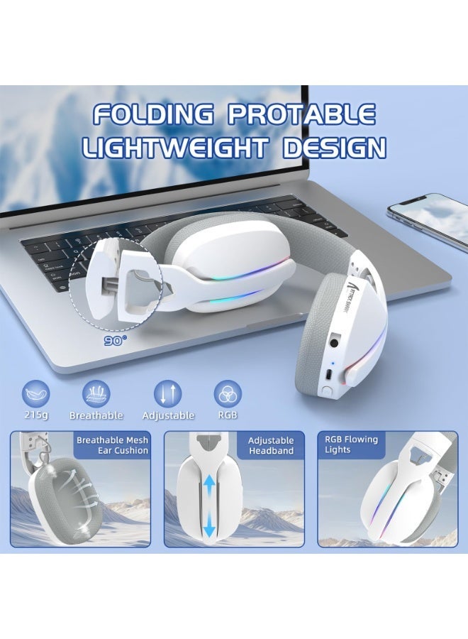 هجوم القرش سماعة ألعاب لاسلكية L90 RGB لأجهزة PS4/PS5/PC/Xbox، سماعة ألعاب بلوتوث 2.4 جيجاهرتز مع ميكروفون، خفيفة الوزن، قابلة للطي، قابلة للتخصيص عبر البرنامج - أبيض - Image 5